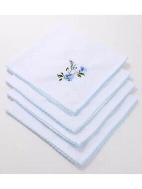NWT MADE IN IRELAND CHARLES GALLEN SET 4 EMBROIDERED FORGET-ME-NOT NAPKINS